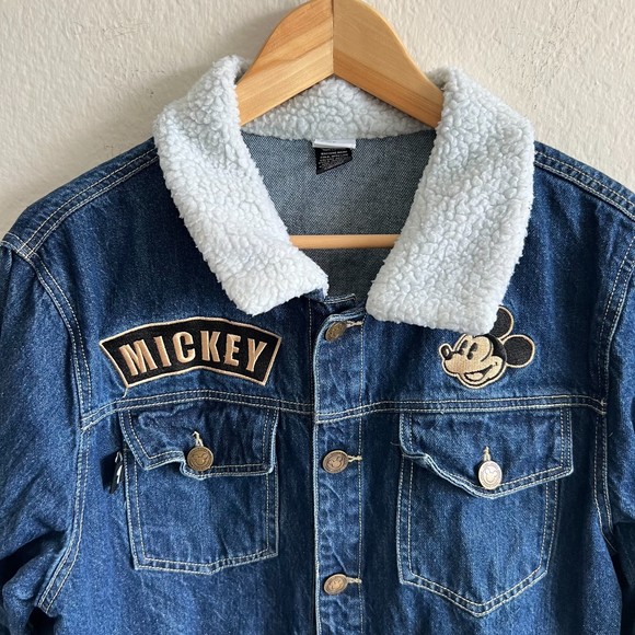 DISNEY Mickey Mouse Sherpa Collar Denim Jean Jacket Womens Medium - Picture 3 of 10
